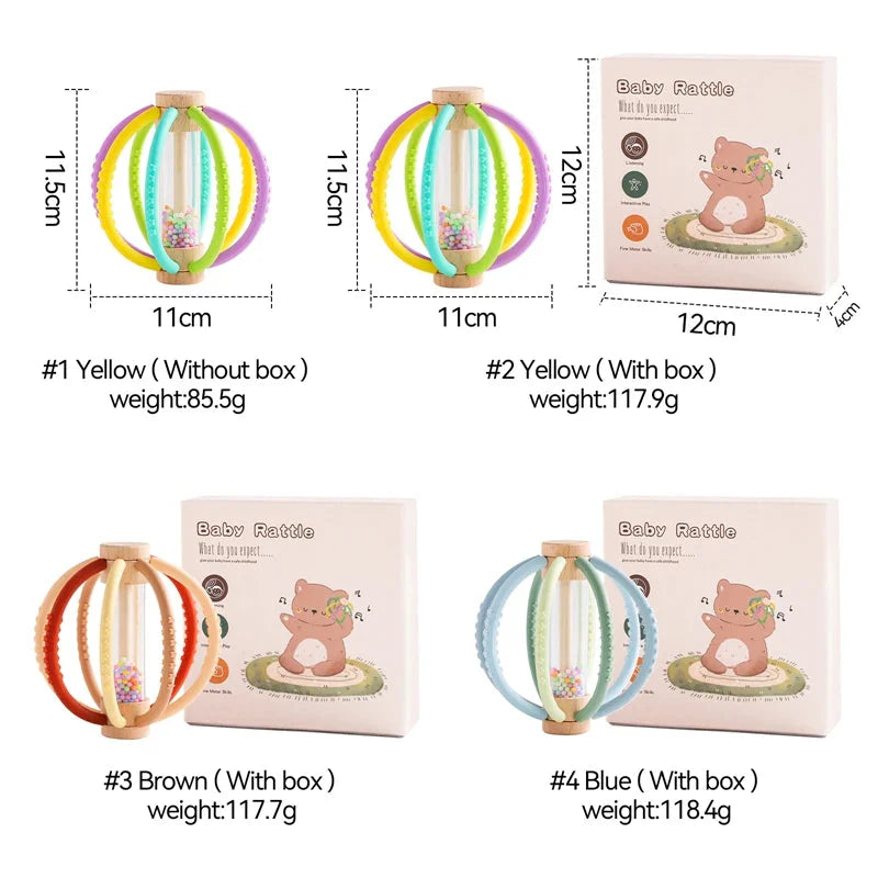 Wooden Rain Drum Baby Rattle Silicone Teether Toy