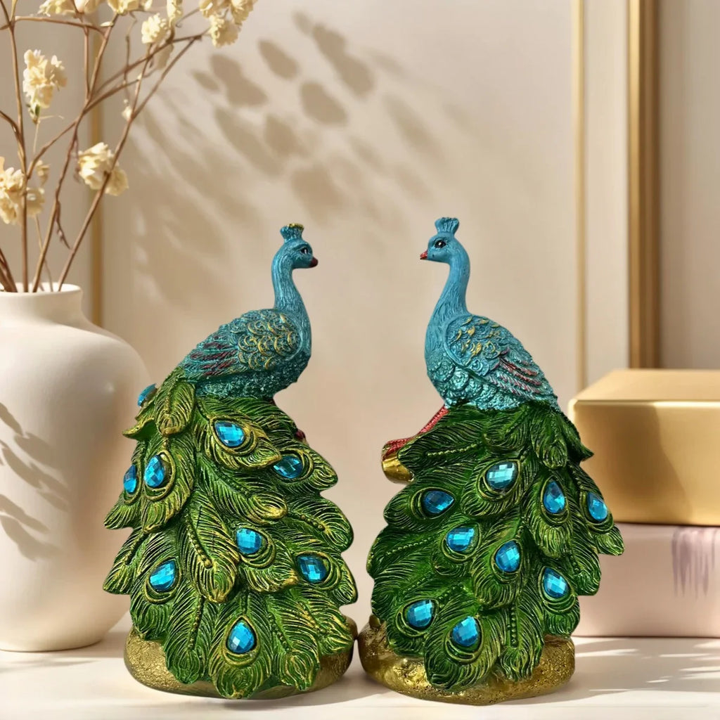 1 Piece of Artistic Peacock Resin Craft Sculpture Ornament, Feng Shui Home Decoration, Luxurious Decoration for Living Room, Foyer, and Wine Cabinet