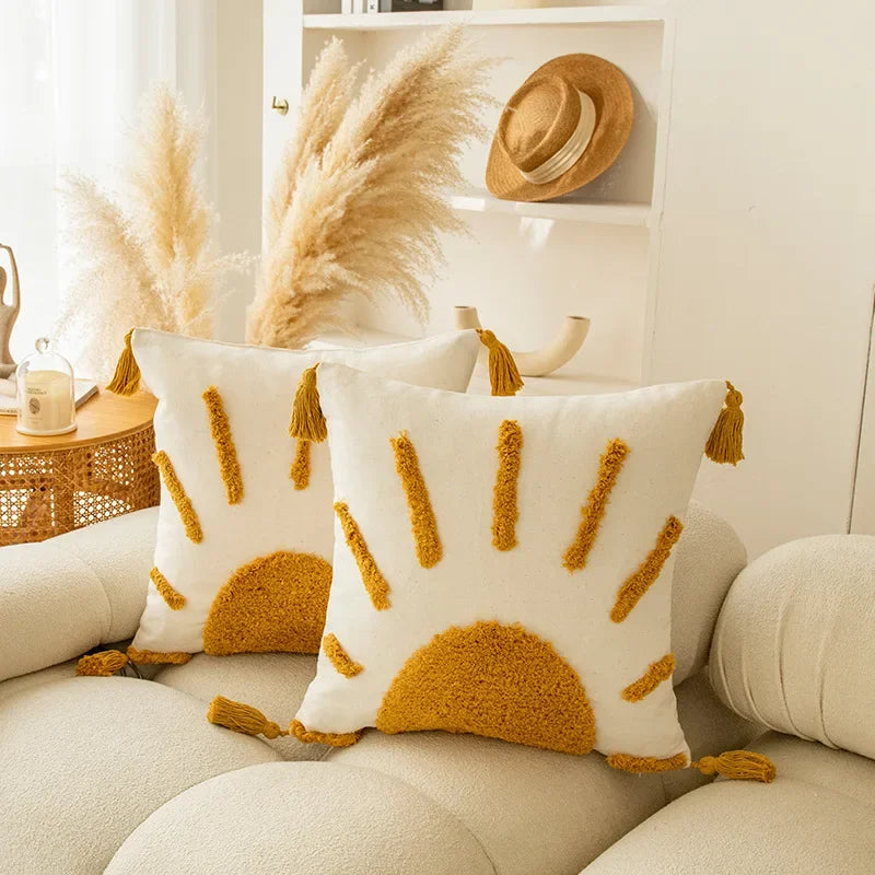 DecorBites™ Geometric Tufted Tassel Cushion Cover - Modern Boho Sofa Decor