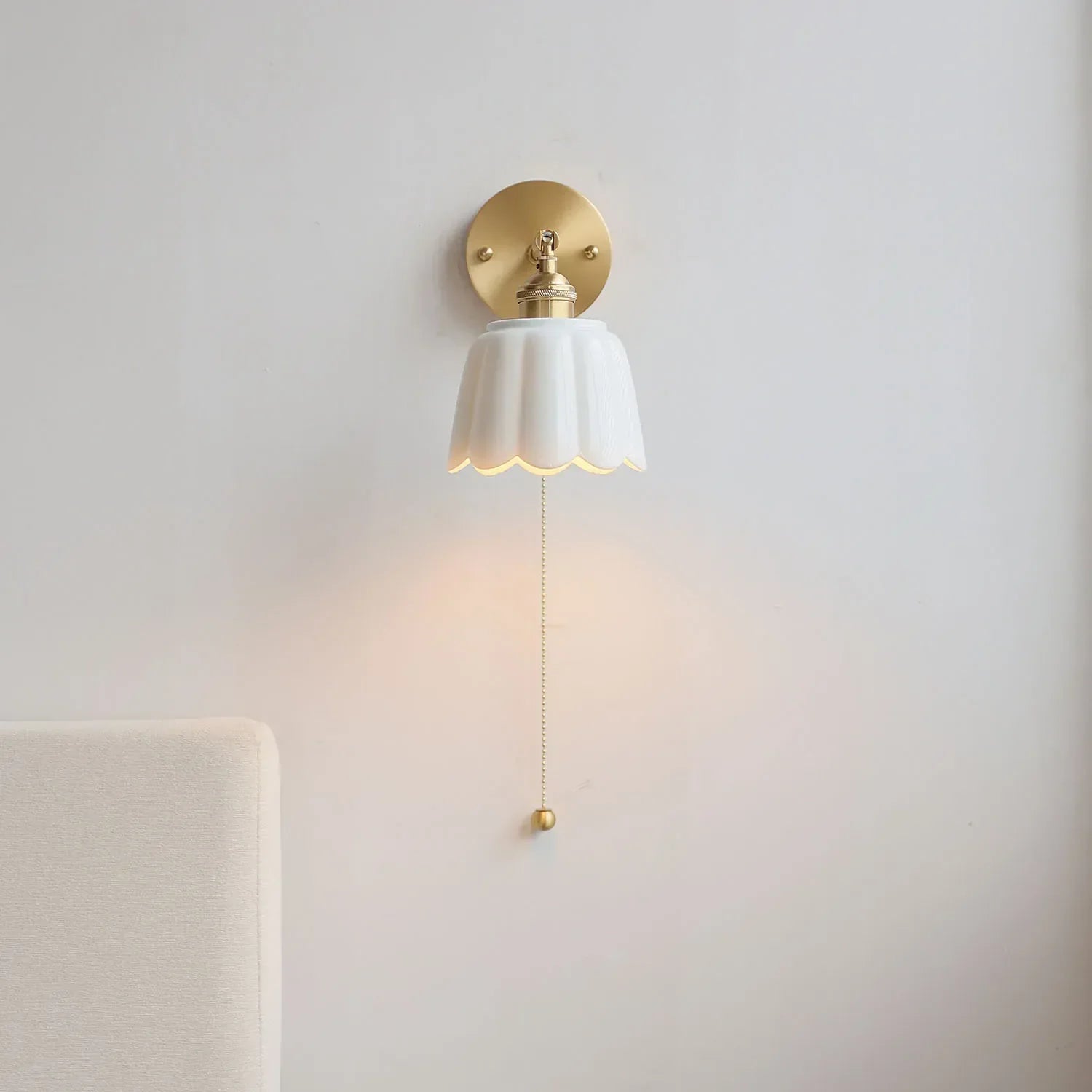 DecorBites™ Copper Wall Light Fixture Bedroom Bedside Sconce White Ceramic Lamp