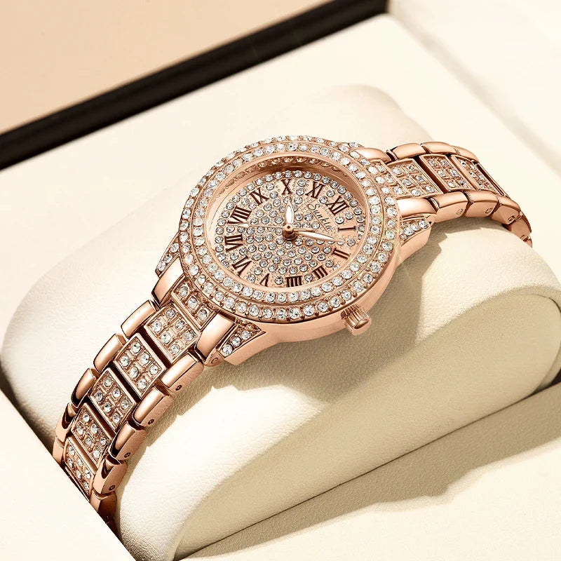 Women's Rose Gold-Tone Crystal Bracelet Watch