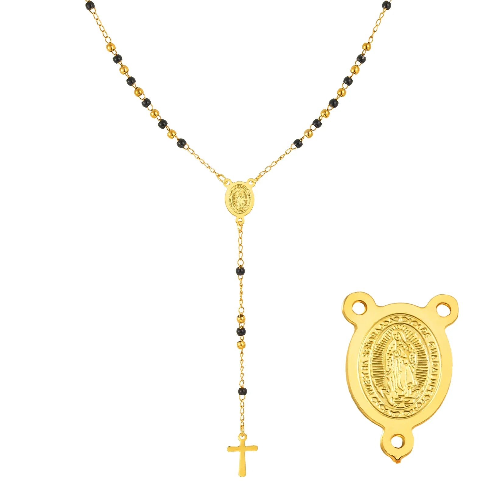 Colored Bead Y-Shaped Cross Necklace | Stainless Steel Catholic Rosary Jewelry for Women