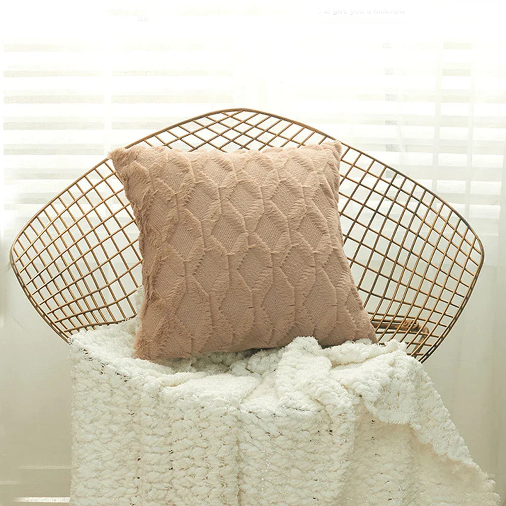 DecorBites™ Geometric Diamond Pattern Plush Cushion Cover for Stylish Home Decor