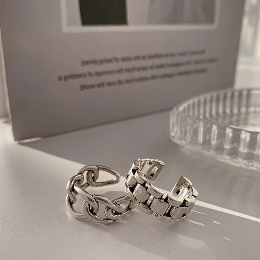 925 Sterling Silver Cross Hollow Ring | Unisex Geometric Chain Ring