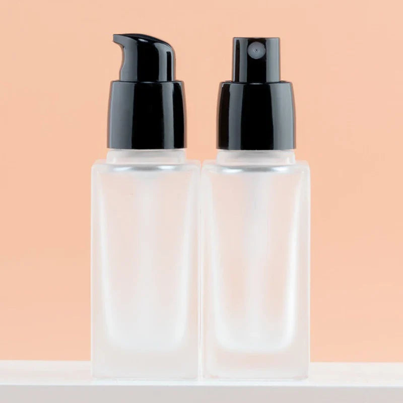 15/30ml Empty Pump Bottle Glass Liquid Foundation Container | Transparent Square Refillable Travel Bottle