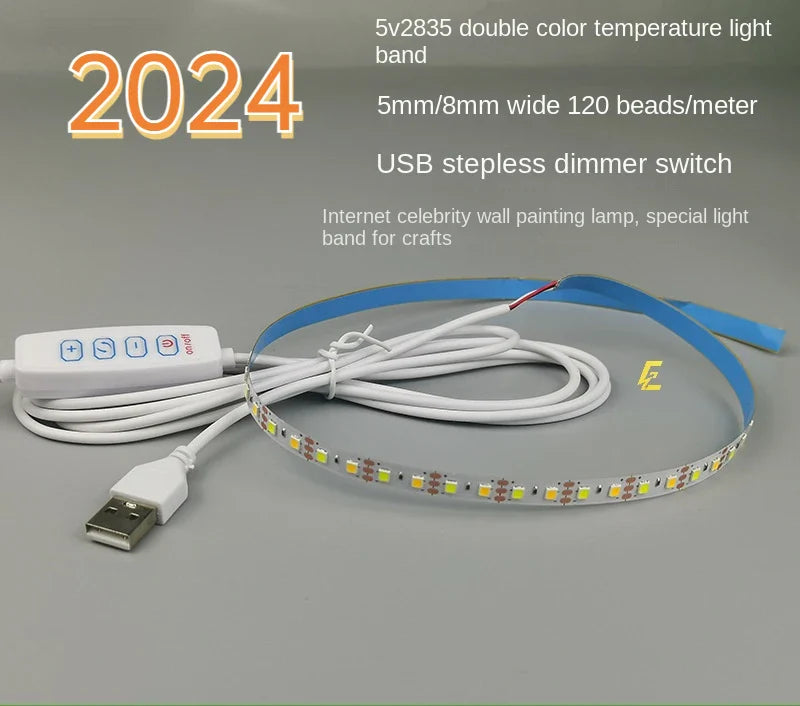 5V USB LED Strip Light | Two-Color Temperature with Electrodeless Dimming