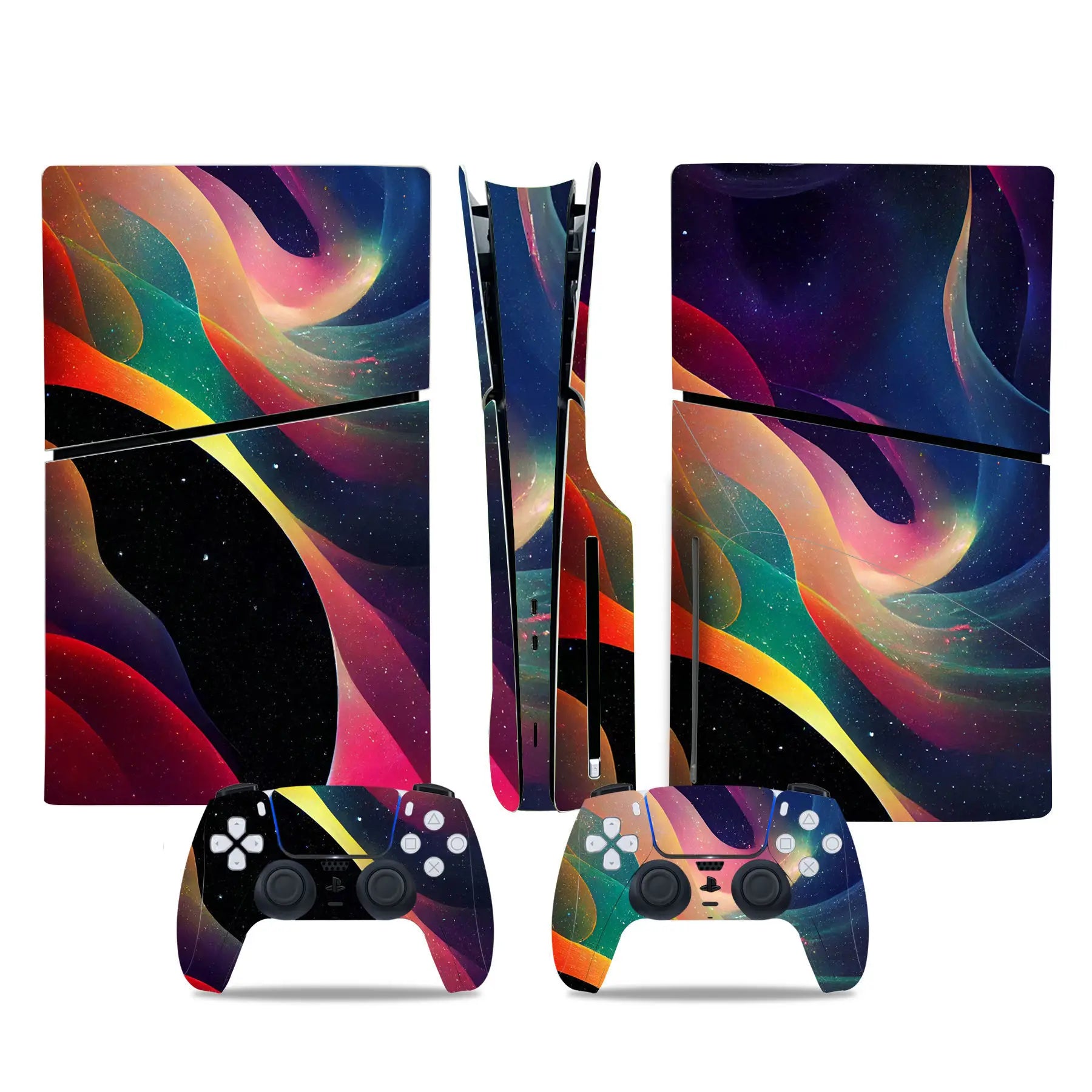 For PS5 Slim Disc Edition Console and 2 Controllers Geometry Design Skin PS5 Slim Disc Sticker Protective Decal Cover Full Set