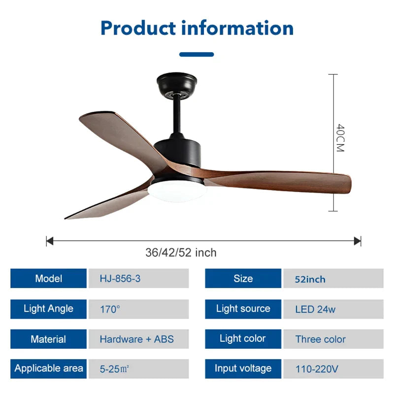 DecorBites™ 52" Black Walnut Grain Ceiling Fan with LED Light & Remote Control
