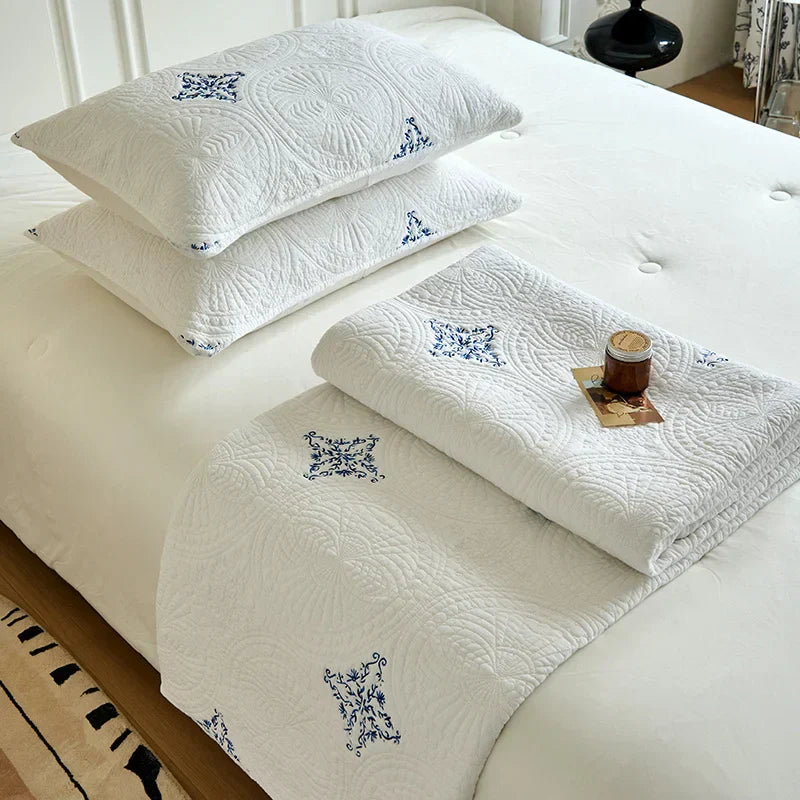 DecorBites™ Cotton Quilted Embroidered Bedspread Set