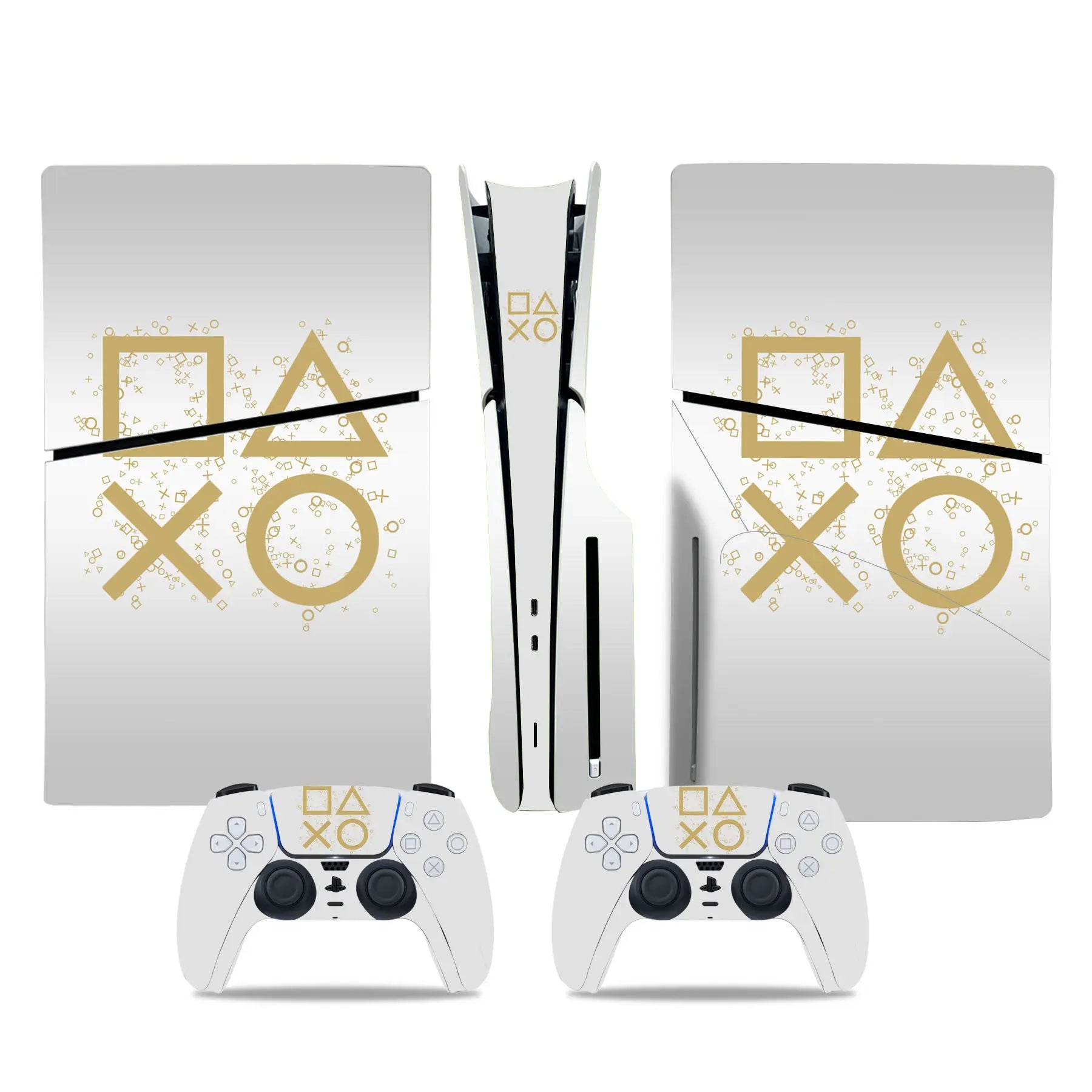 For PS5 Slim Disc Edition Console and 2 Controllers Geometry Design Skin PS5 Slim Disc Sticker Protective Decal Cover Full Set
