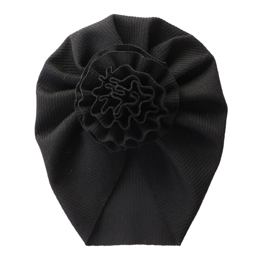 Big Blossom Flower Ribbed Turban Baby Hat | Soft Cotton Topknot Bonnet for Newborns and Toddlers