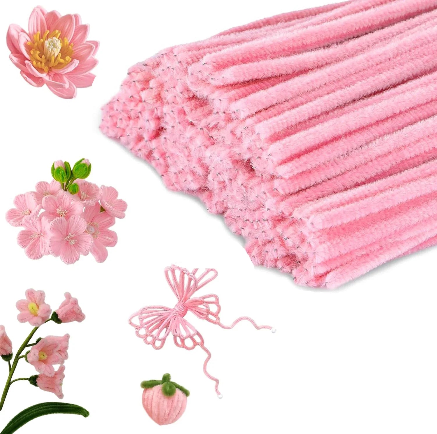 100pcs Pink Pipe Cleaners | Chenille Stems for Crafting