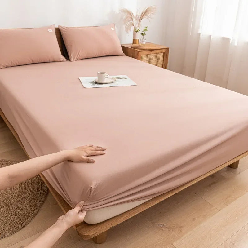 DecorBites™ Cotton Fitted Sheet with Elastic Bands for Single Double King Queen Bed