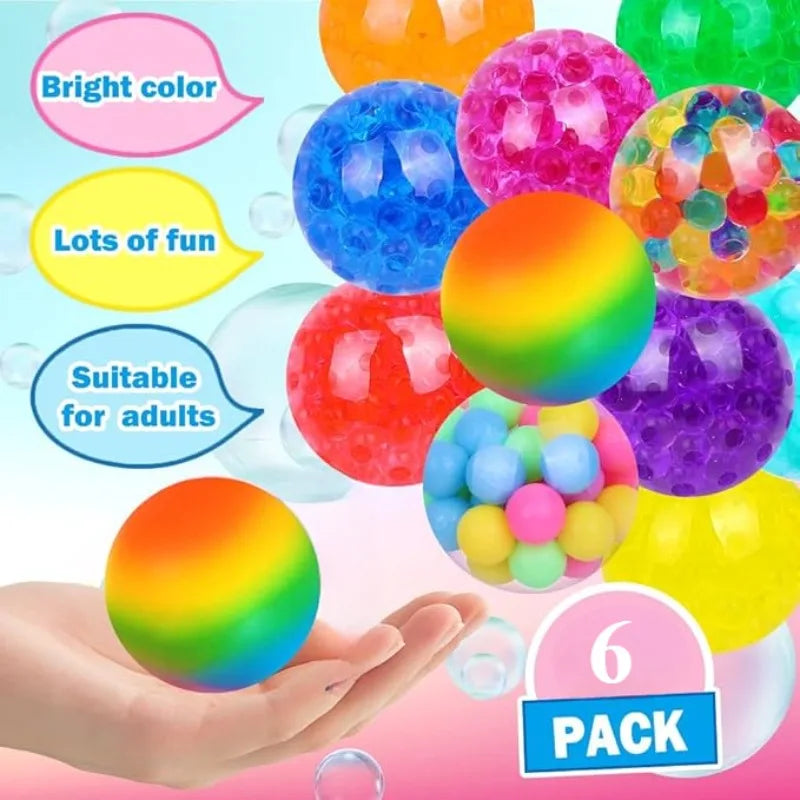 Mini Squishy Stress Balls Set | 6PCS Rainbow Sensory Squeeze Toys