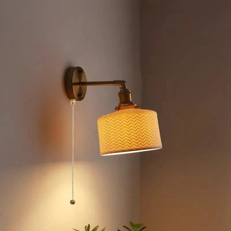 DecorBites™ Copper LED Sconce Wall Lamp Pull Chain Switch Nordic Modern Ceramic Mirror Light