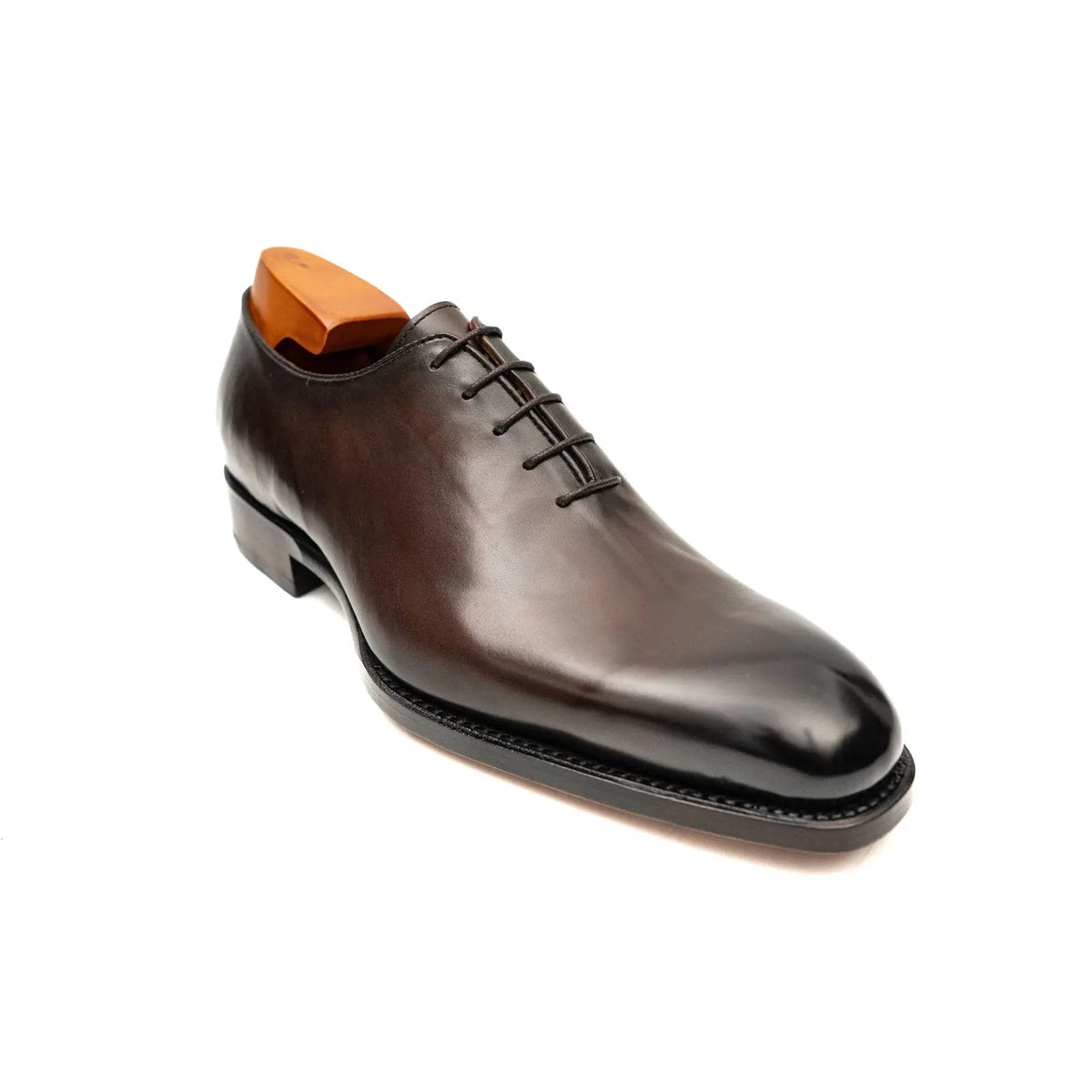 Dark Brown Plain-Toe Oxford Shoes with Polished Finish