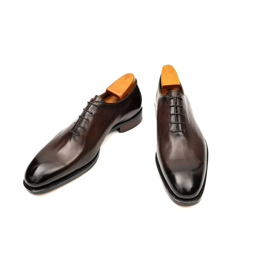 Dark Brown Plain-Toe Oxford Shoes with Polished Finish