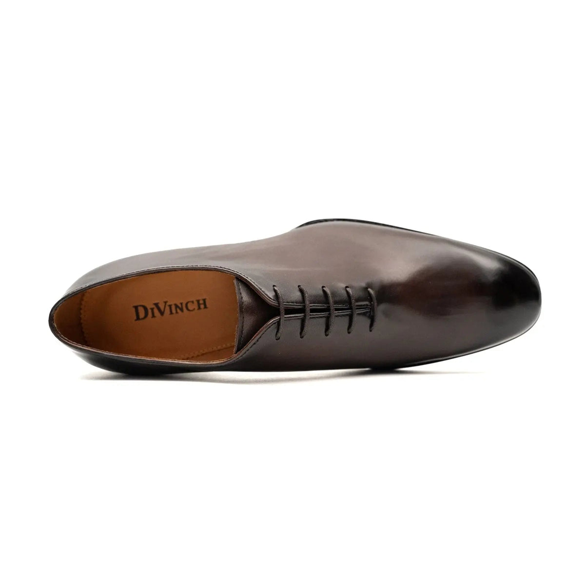 Dark Brown Plain-Toe Oxford Shoes with Polished Finish