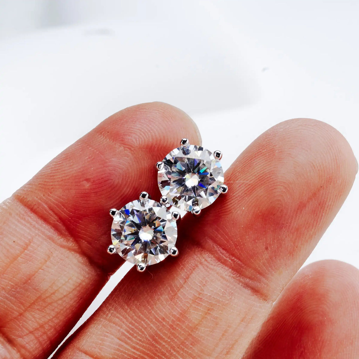 Round Solitaire Moissanite Stud Earrings in Sterling Silver