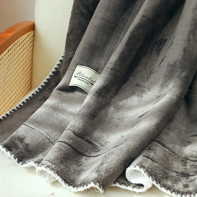 DecorBites™ Double-Layer Warm Blanket: Flannel & Lamb Wool Sofa Blanket