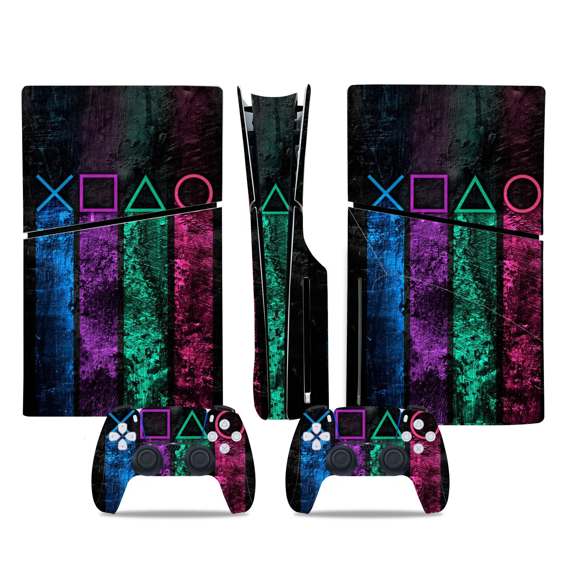 For PS5 Slim Disc Edition Console and 2 Controllers Geometry Design Skin PS5 Slim Disc Sticker Protective Decal Cover Full Set