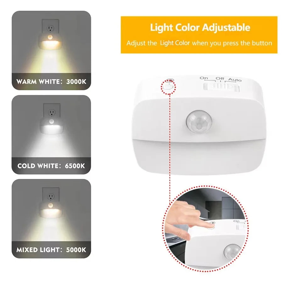 EU Plug Night Light with PIR Sensor | Automatic On/Off LED for Bedroom and Hallway