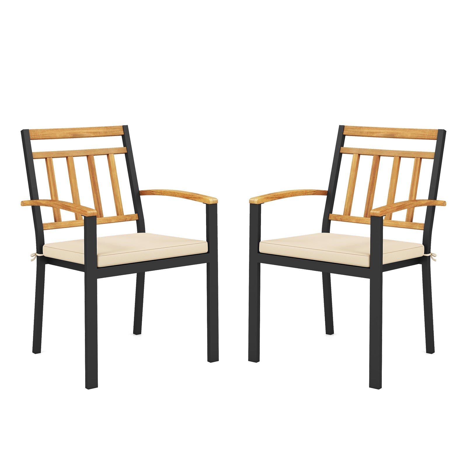 Set of 2 Patio Dining Chairs with Removable Padded Cushions