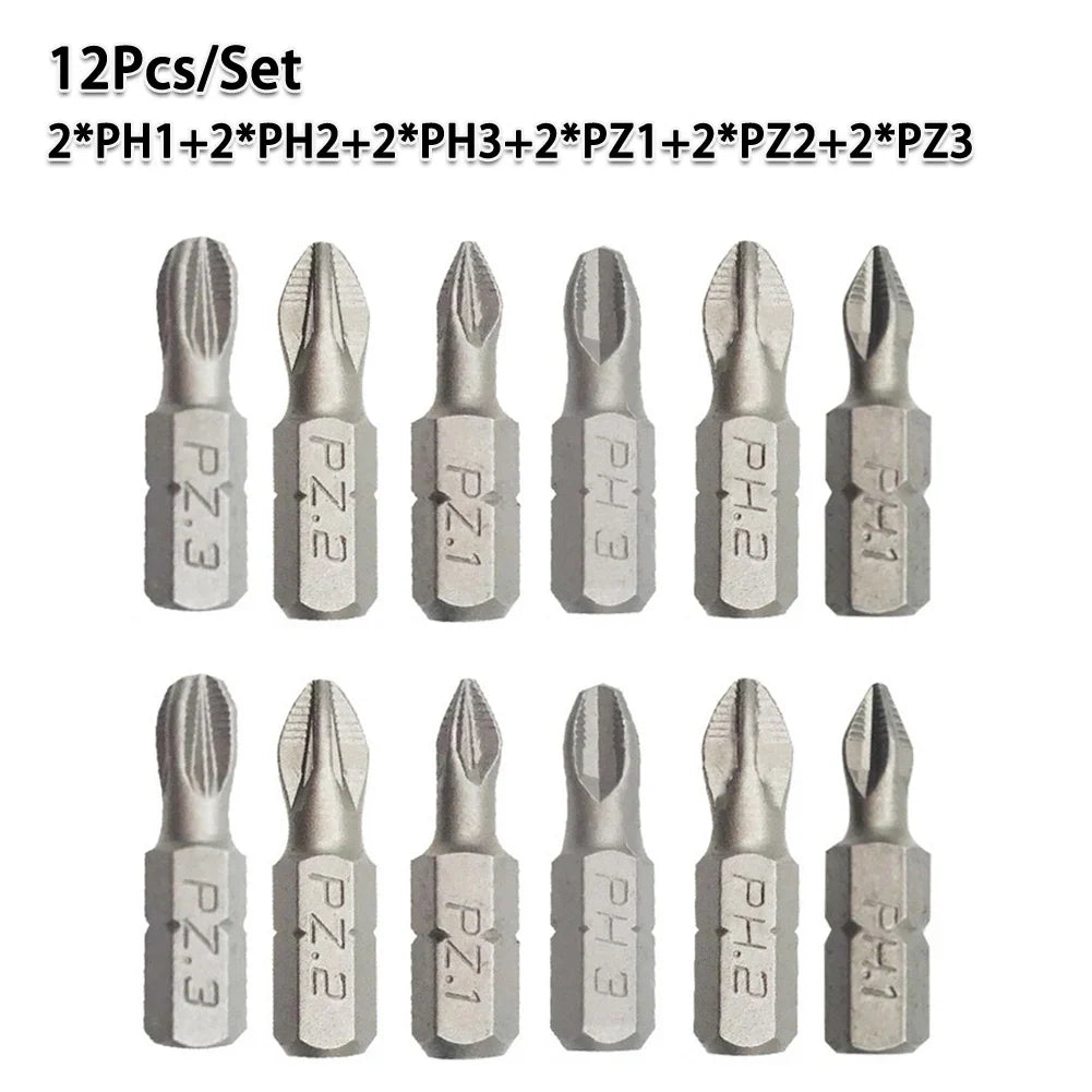 25mm Cross Bits Set | Hex Shanked Anti-Slip Magnetic Screwdriver Bits