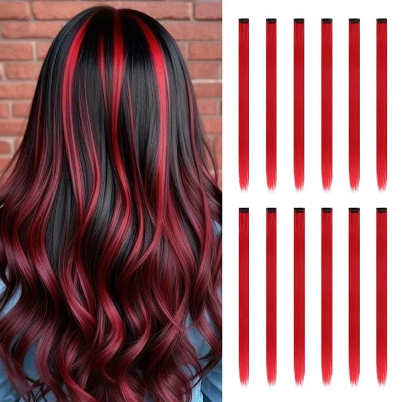 22Inch Colored Party Synthetic Clip in Hair Extensions for Girls Multi-colors Long Straight Hair Rainbow Hairpieces