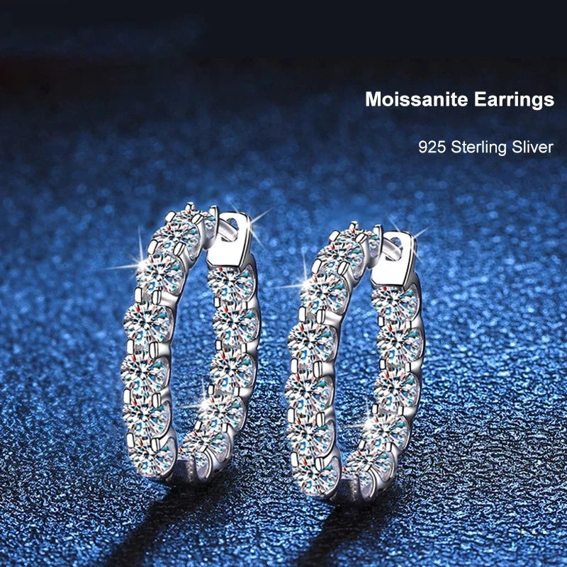 Round Moissanite Hoop Earrings in Sterling Silver