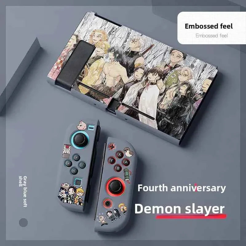 Demon Slayer Painted Relief Protective Case for Switch NS TPU Soft-shell Split Protective Case Creative Game Console Accessories