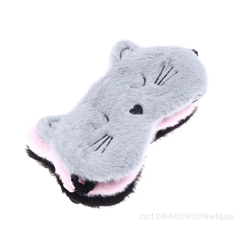 Solid Color Plush Sleep Mask for Naps | 3D Cute Blackout Eye Cover with Adjustable Strap