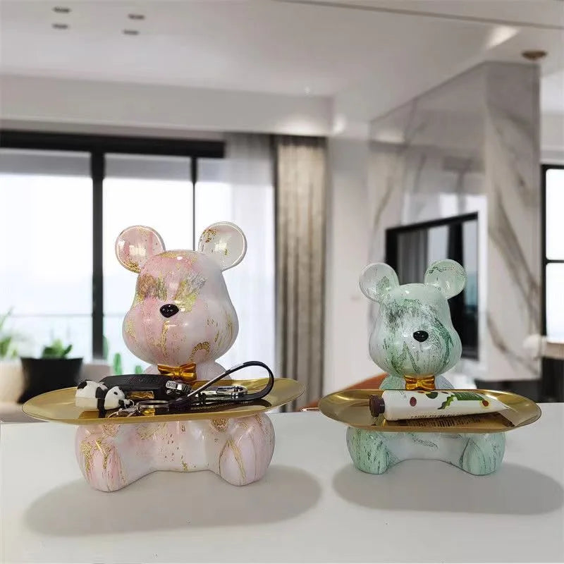DecorBites™ Graffiti Bear Figurine: Modern Animal Statue & Key Storage Shelf