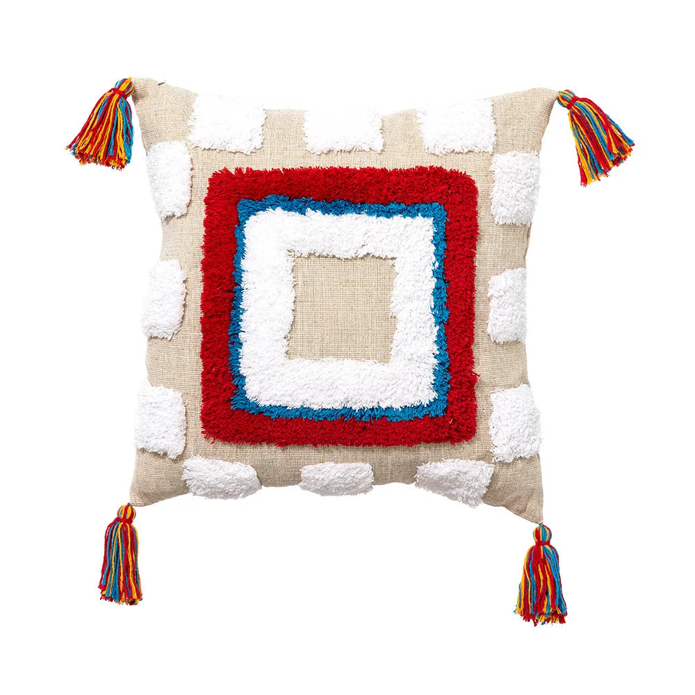 DecorBites™ Geometric Hand-Embroidered Tassel Pillowcase