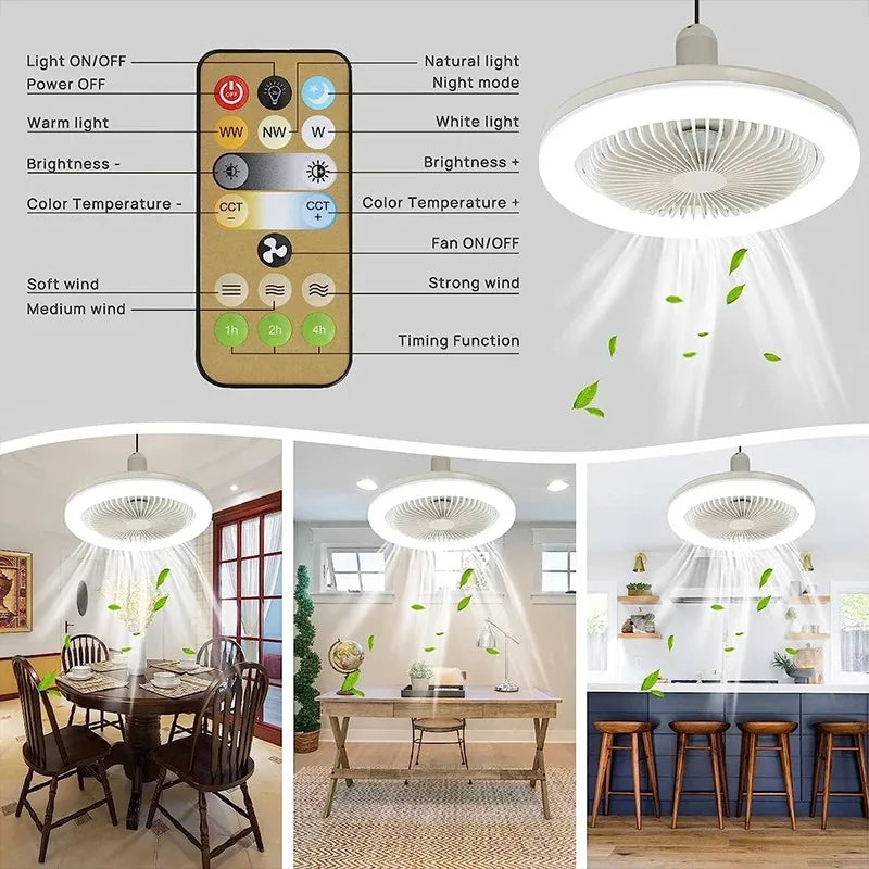 DecorBites™ 2-in-1 Ceiling Fan with Remote Control, Silent Operation, E27 Lighting, Home Décor