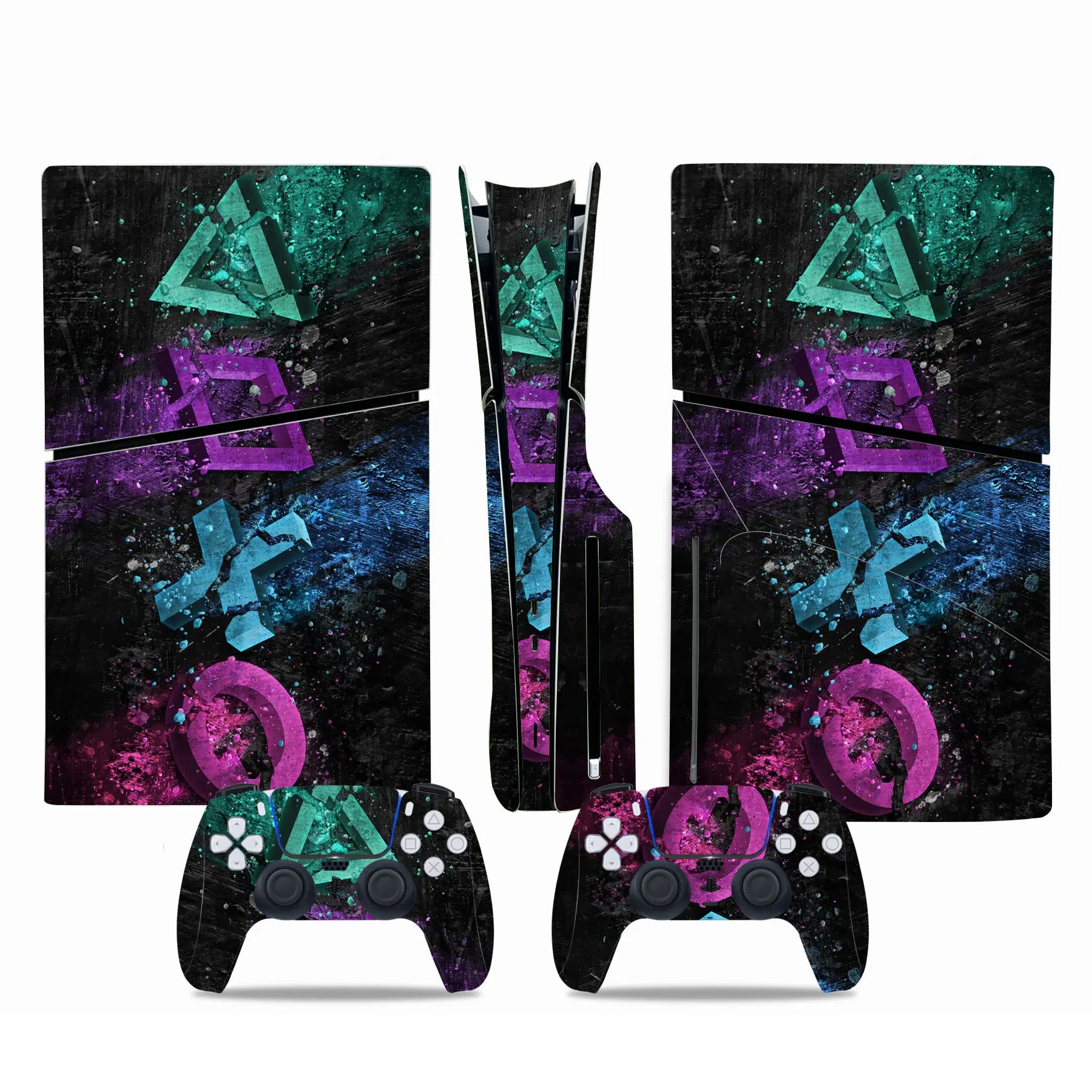 For PS5 Slim Disc Edition Console and 2 Controllers Geometry Design Skin PS5 Slim Disc Sticker Protective Decal Cover Full Set