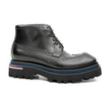 Black Wingtip Lace-Up Ankle Boots with Metal Eyelets