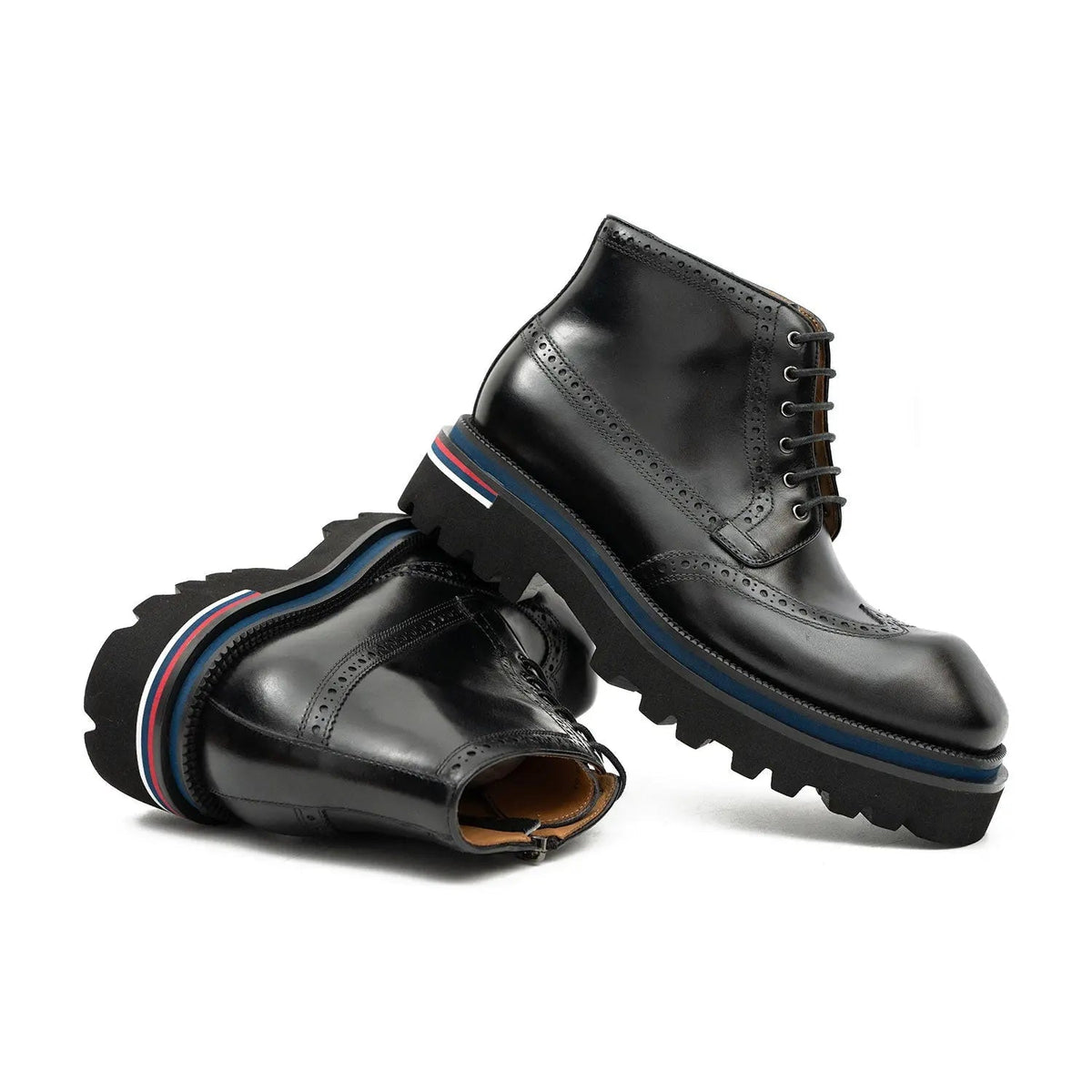 Black Wingtip Lace-Up Ankle Boots with Metal Eyelets