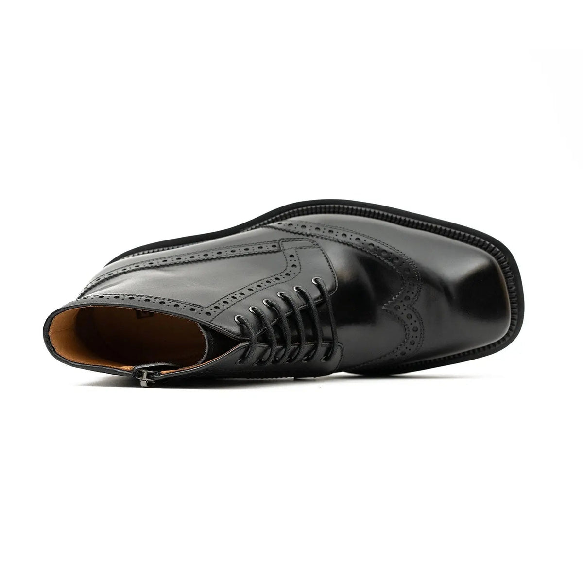 Black Wingtip Lace-Up Ankle Boots with Metal Eyelets