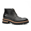 Black Wingtip Ankle Boots with Brown-Band Ridged Sole