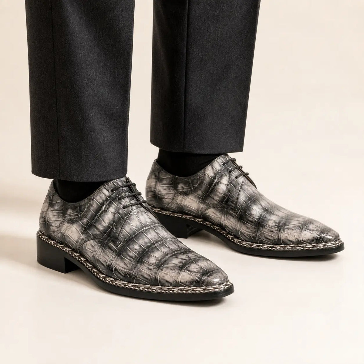 Silver and Black Textured Monk Shoe