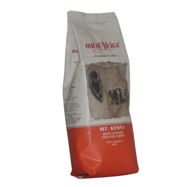 Out of Africa Mt Kenya Medium Roast Ground Coffee angled package display