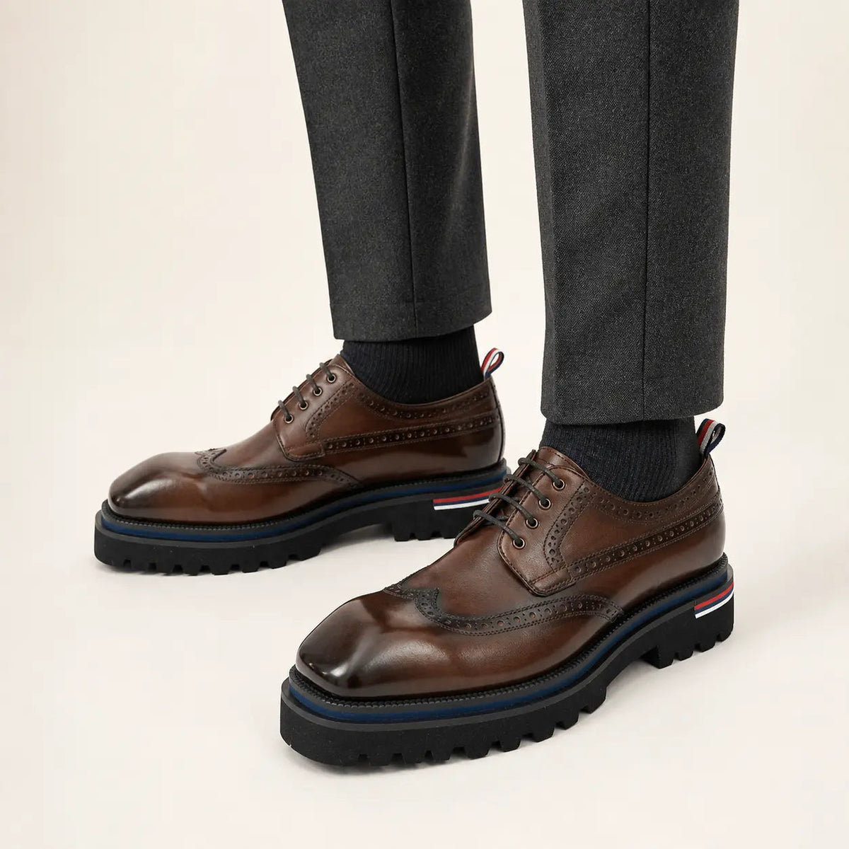 Brown Wingtip Derby Shoes with Metal Eyelets