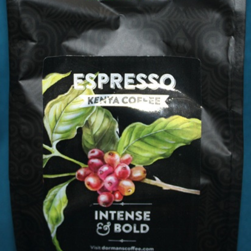 Dormans Espresso Kenya Coffee package front angle view with intense and bold coffee profile