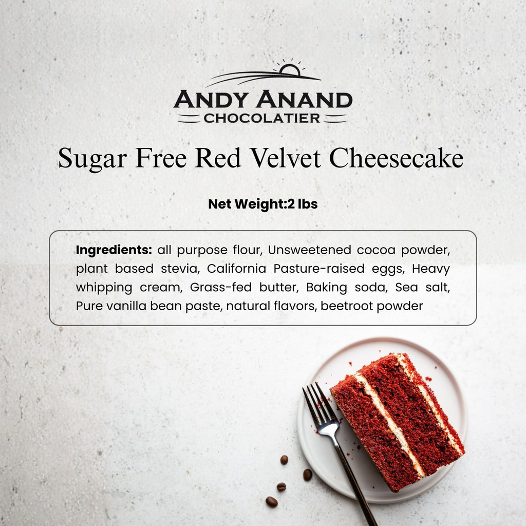 Andy Anand Sugar-Free Red Velvet Cake, 2.4 lb – Belgian Cocoa, Sugar-Free Cream Cheese Frosting, Keto & Diabetic-Friendly Birthday Gift