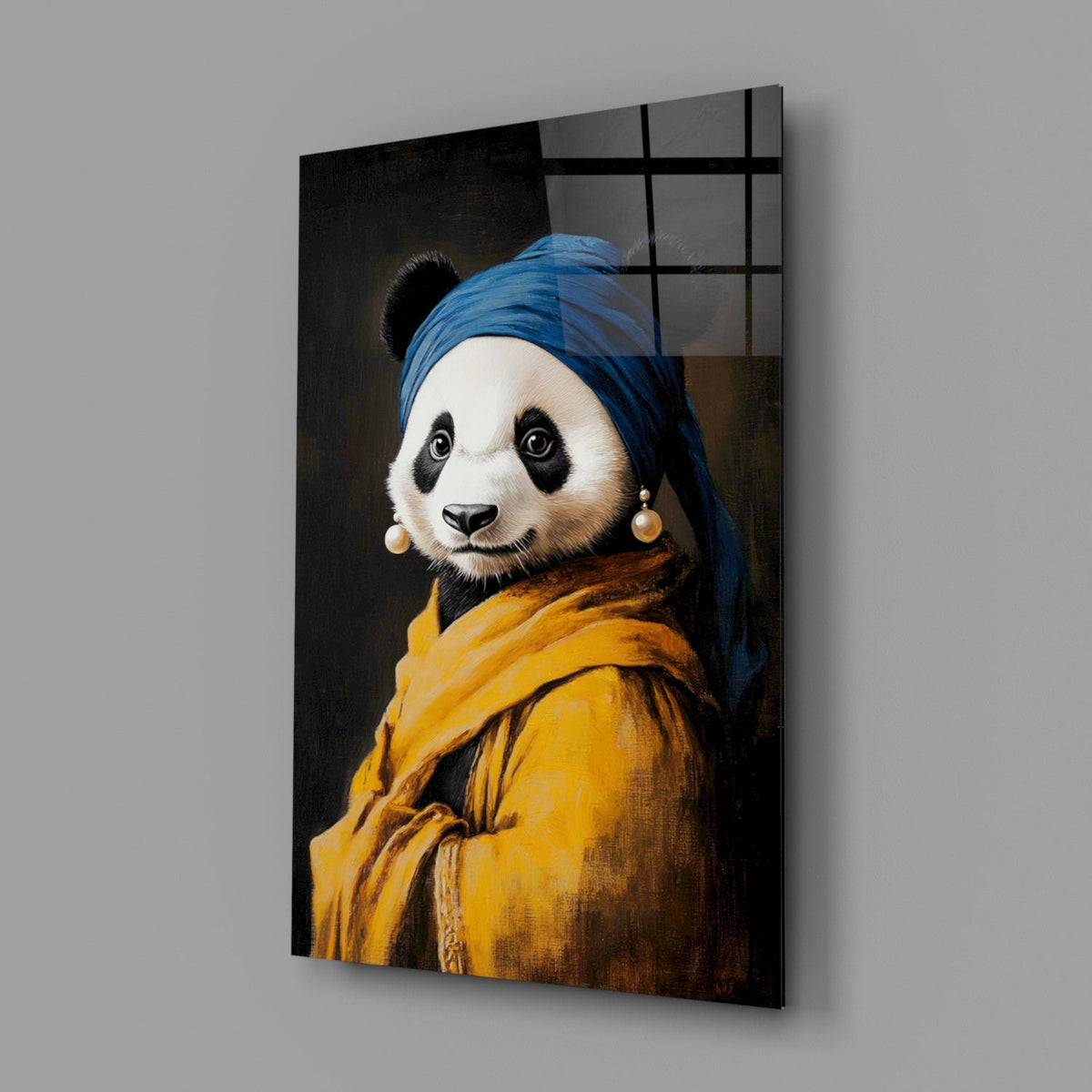 Panda with a Pearl Earring Glass Wall Art || Designer Collection