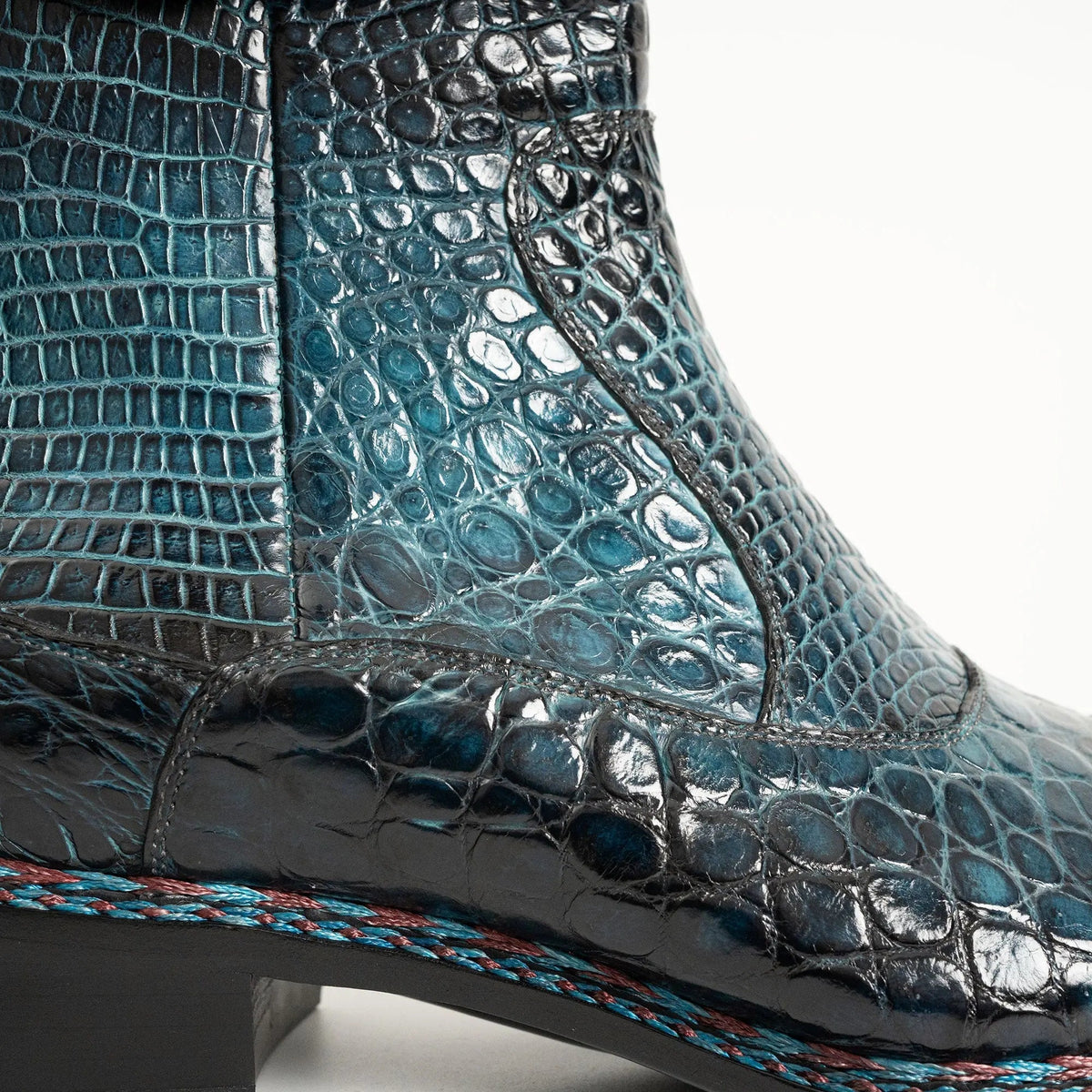 Dark Teal Textured Zip and Buckle Ankle Boot