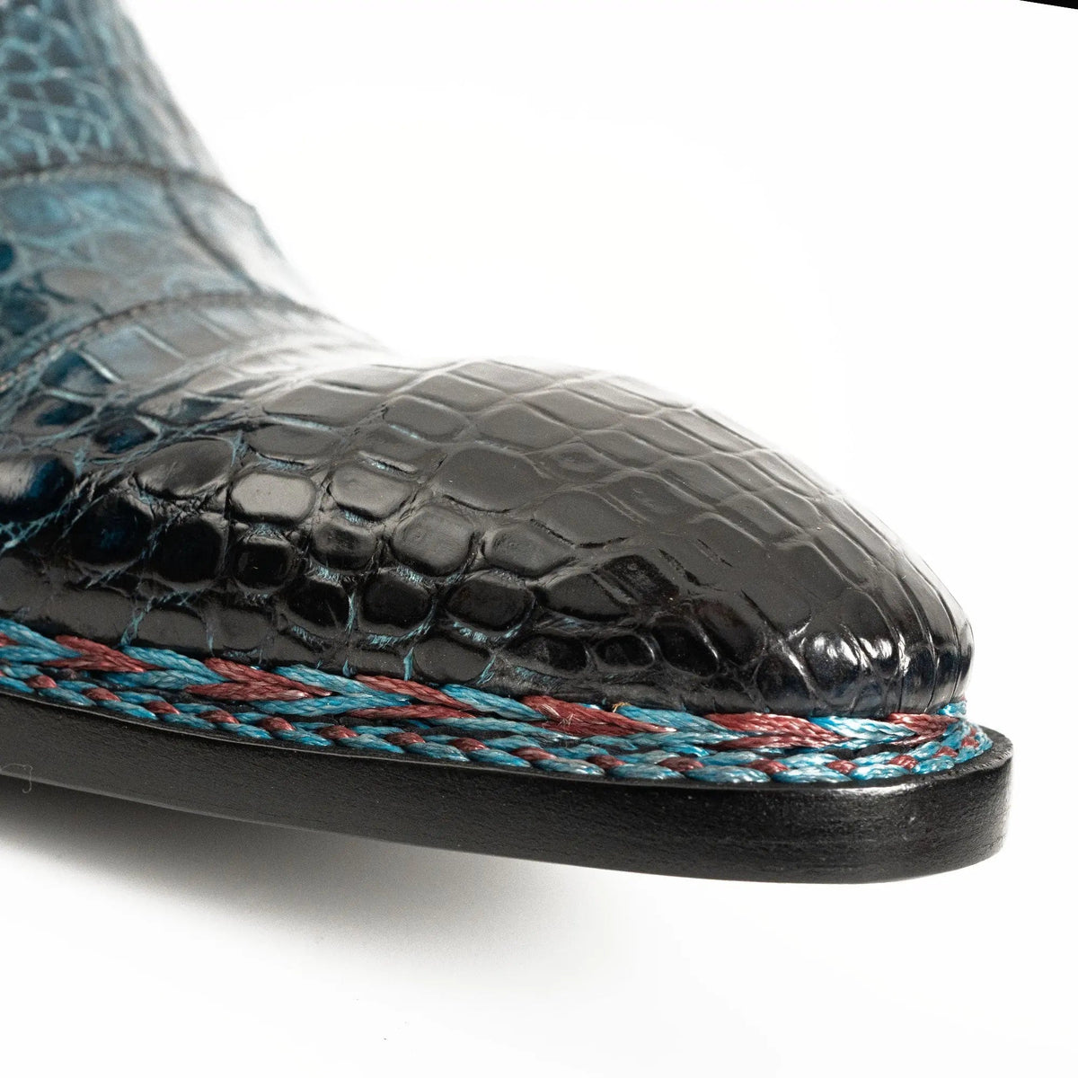 Dark Teal Textured Zip and Buckle Ankle Boot