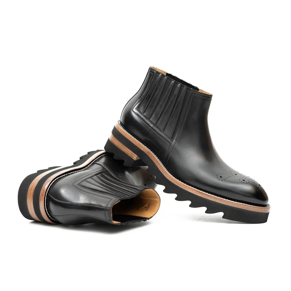 Black Round-Toe Chelsea Boots with Ribbed Panels