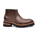Brown Round-Toe Chelsea Boots with Ribbed Panels